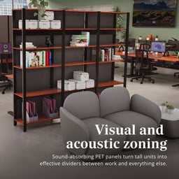 Optional PET panels provide visual barriers with the added benefit of sound absorption 