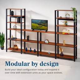 Sequence Shelving adds functional storage and visual balance to complete any lounge area