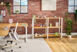 One ecosystem, one aesthetic. Sequence Shelving and an UPLIFT Desk bring a home office together with matched finishes and modular flexibility