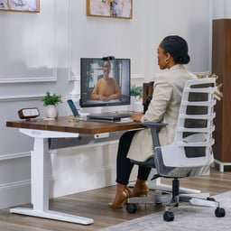 White Vert Ergonomic Chair with Walnut Butcher Block V3 Standing Desk 