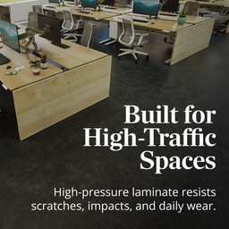 Laminate gallery panels hold up in the most active offices — scratch-resistant, impact-resistant, and built to last.