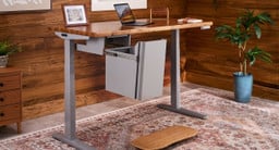 Warm home office ecosystem featuring a Deep Desk Drawer for integrated, seamless under-desk storage