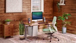 Deep Desk Drawer in a cozy home office setup, showcasing a warm and organized UPLIFT Desk workspace