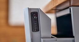 Combination lock on right side secures drawer contents without the need for a key which can be lost