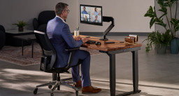 60” x 30” Walnut Butcher Block Solid Wood 4-Leg desk in seated position