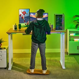 Run the RGB strip along the front edge for maximum impact or under the desk for a diffused backdrop glow, wherever the room needs light