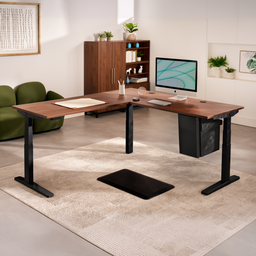 The L-shaped desktop, paired with innovative UPLIFT storage accessories such as the Deep Desk Drawer, positions all the daily tools and office essentials within reach