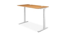 UPLIFT 2-Leg Standing Desk in White with a Bamboo desktop