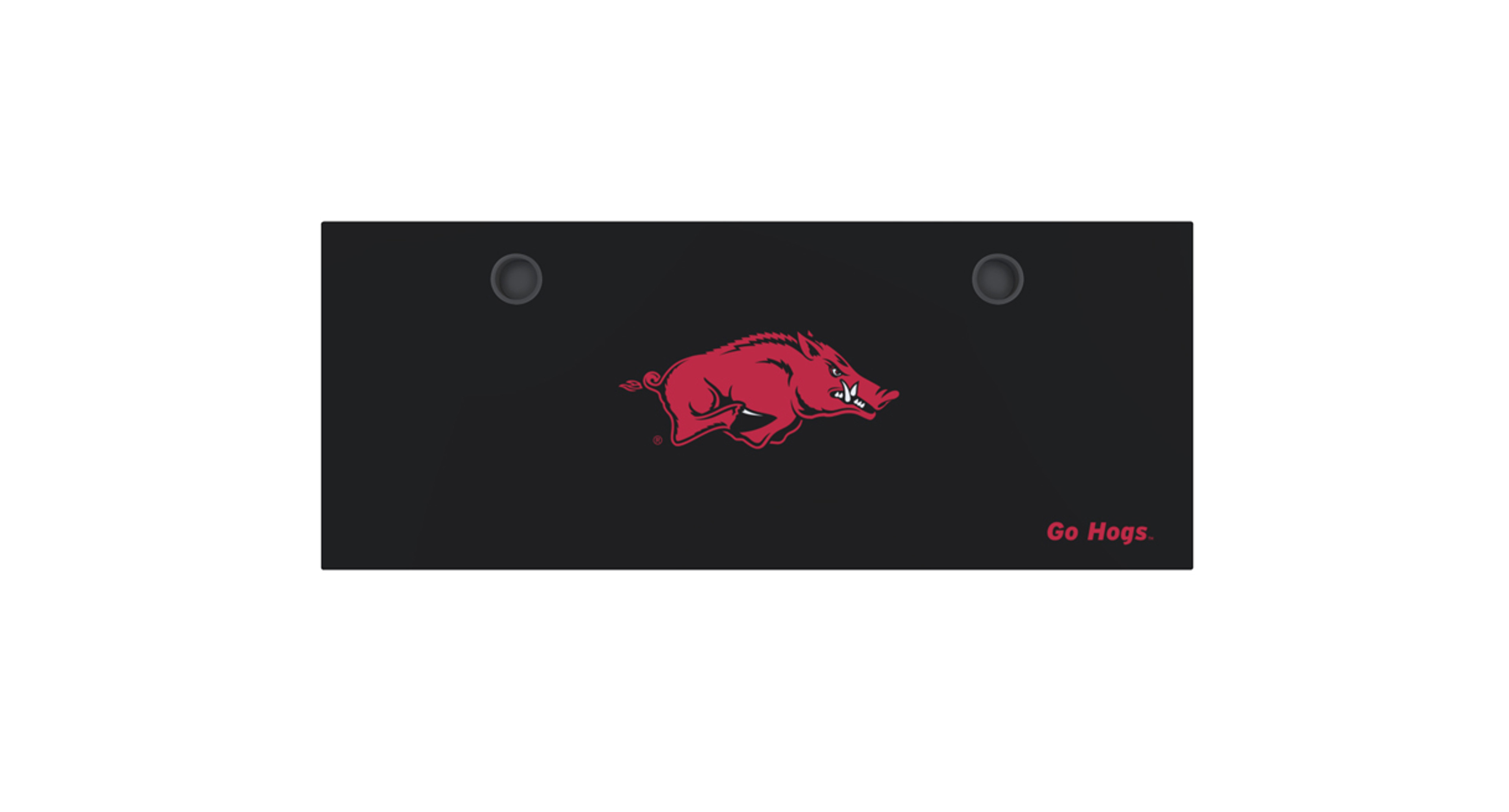 University of Arkansas UPLIFT laminate desktop in black with "Go Hogs." slogan