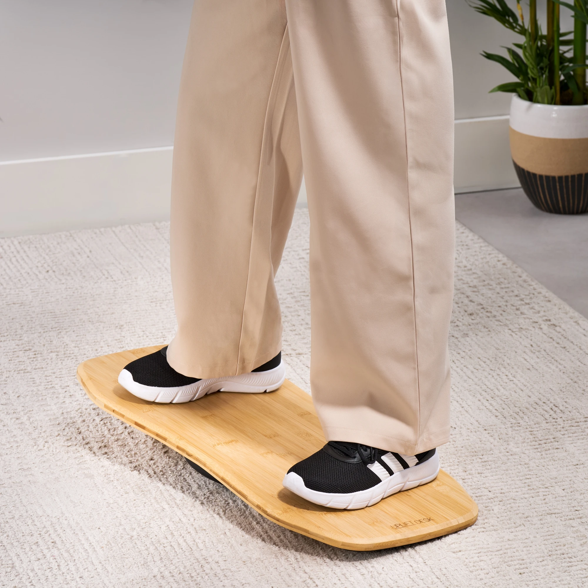 A beautiful, genuine bamboo deck solidly keeps you standing