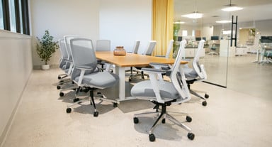 UPLIFT Desk Height Adjustable Conference Table, 42" Wide with Bamboo tabletop and Envoke Ergonomic Chairs