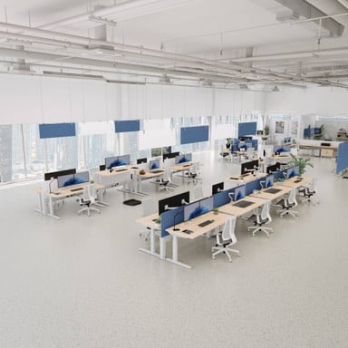 Keep the whole floor focused with Rectangular Acoustic Hanging Panels spaced across the open office