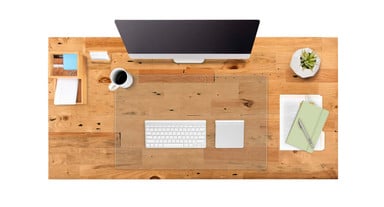 Glass pad protects desktops from scratches