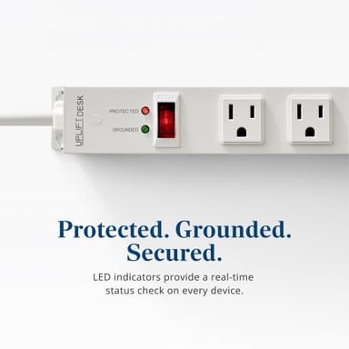 Illuminated on/off switch makes it easy to find under desk - LEDs ensure unit is properly grounded and protecting against surges