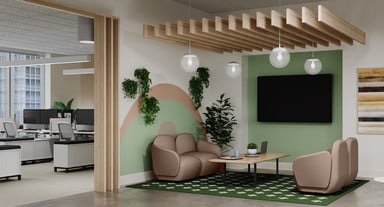 Lounge area featuring the Mayes Coffee Table with a Birch Butcher Block Solid Wood table top