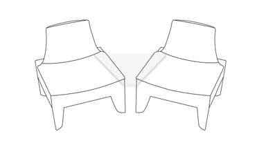 Legless table attaches between seat or square table modules using steel brackets
