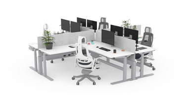 Provide power and network connectivity efficiently to a pack of four L-Shaped desks