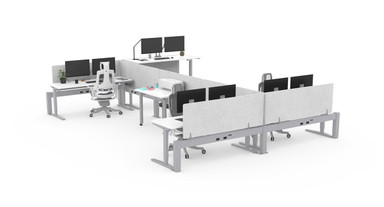 Provide power and network connectivity efficiently to four desks in an H-Shape with the UPLIFT Power & Data Rail