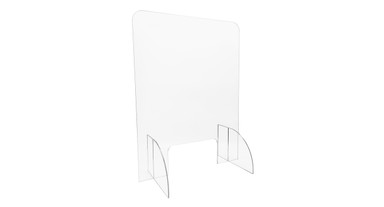 Transparent, acrylic sneeze guards work as a protective barrier on desks, counters, and tables