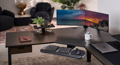 The Corner Sleeve mounts Keyboard Trays in the ideal position to utilize the most space on your L-Shaped desk
