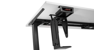 Mounts to the underside of the desk; Track Spacer also provides convenient storage for smaller items
