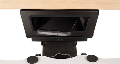 Includes integrated storage cubby for phone, wallet, or keys