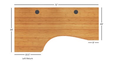 The Curved Corner desktop has a smooth flowing, graceful curve with a sloped ergo edge for wrist comfort
