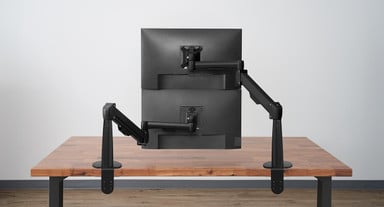 The Range-X's taller base post enables two monitors up to 24" in size to be stacked vertically with two Range-X Single Monitor Arms