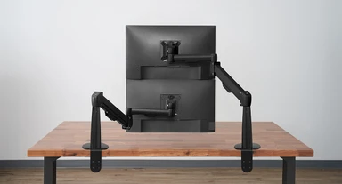 The Range-X's taller base post enables two monitors up to 24" in size to be stacked vertically with two Range-X Single Monitor Arms