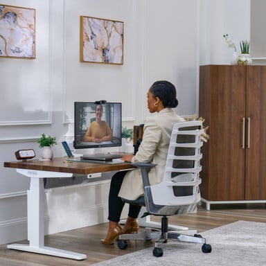 Walnut Butcher Block Solid Wood and Vert Ergonomic Chair with Walnut MoPac Wardrobe
