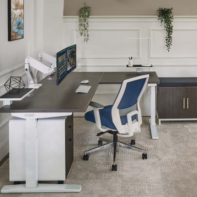 Feel at home in your workspace with a unified design that brings calm, focus, and intention to every corner of your office