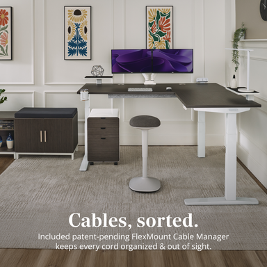 Cables, sorted. Included patent-pending FlexMount Cable Manager keeps every cord organized & out of sight