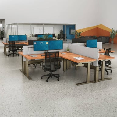 The L-Shaped Standing Desk is designed to stand on its own or incorporated into full office layouts