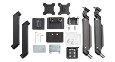 All components of the Crestview Dual Monitor Arm laid out