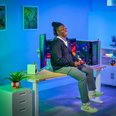 The UPLIFT V3 4-Leg Standing Desk offers a weight capacity built to handle heavy-duty set ups