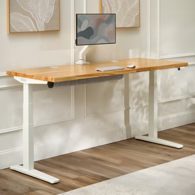 UPLIFT V3 Standing Desk in Gray with a Rubberwood Butcher Block desktop