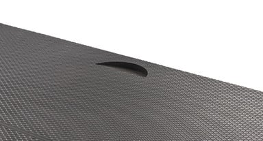 Store the mat without stopping your work; just slide it away with the built-in heel grab