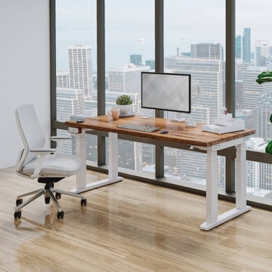 Crestview Single Monitor Arm with 72" x 30" Walnut Solid Wood 4-Leg UPLIFT Standing Desk