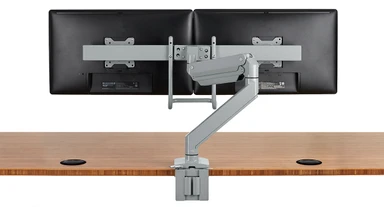 Clamp-on mount firmly attaches to the back edge of your desk