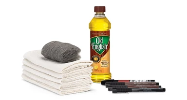 Choose the Desktop Care Kit for your needs, a laminate or rubberwood touch up pen, a solid wood care kit, or a solid wood scratch repair kit