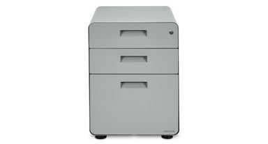 File cabinets sit 1.8” lower with leveling glides than with casters attached