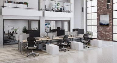 72" x 22" Light Gray Acoustic Panels mounted to 72" x 30" Greenguard Laminate UPLIFT Standing Desks