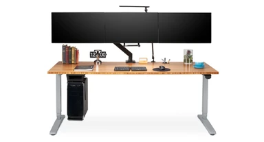 Crestview Align Triple Monitor Arm on a 60" x 30" Bamboo Standing Desk