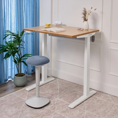 UPLIFT V3 Standing Desk with small, 42” x 30” Bamboo Desktop and Engage Stool