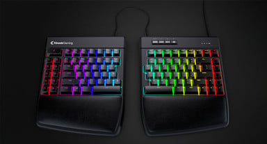 The Kinesis Freestyle Edge Keyboard is split in two and separated by a 20" braided cord