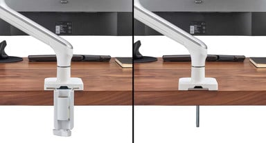 Mounts to your desk with clamp-on or bolt-through method