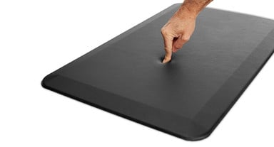 The 0.75" thick polyurethane foam core delivers perfectly cushioned support for comfortable standing sessions