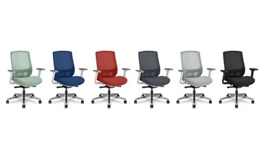 Sage, Cobalt, Terracotta, Slate, Fog, and Black all shown without the optional headrest