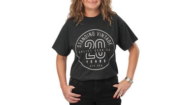 Model wearing a size small t-shirt