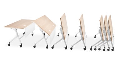 Folding top and nesting design for compact storage, shown with Modesty Panels with wire management